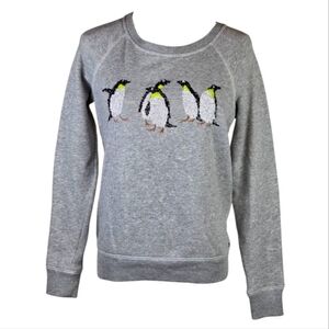 American Eagle Sequin Penguin Grey Sweatshirt XS Cute Cozy Winter Pullover
